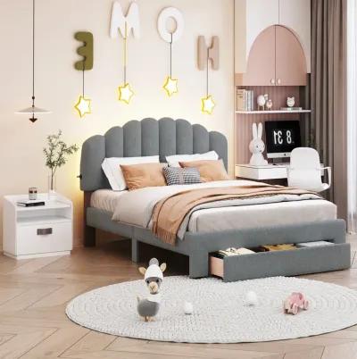 Merax Teddy Fleece  Platform Bed with Drawer