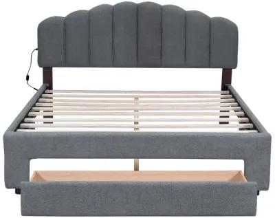 Merax Teddy Fleece  Platform Bed with Drawer