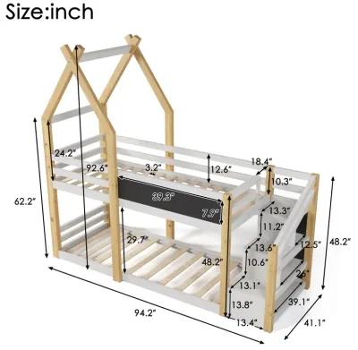 Merax House Kids Bunk Bed with White Storage Staircase