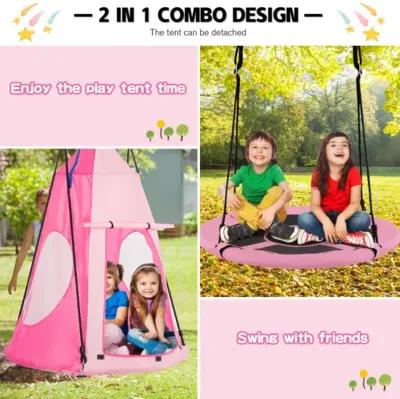 Hivvago 2-in-1 40 Inch Kids Hanging Chair Detachable Swing Tent