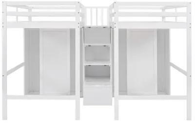 Merax Double Loft Beds with Wardrobes and Staircase