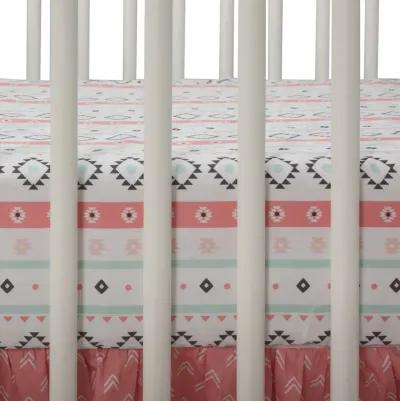 Lambs & Ivy Little Spirit Cotton Fitted Crib Sheet - White, Coral, Modern