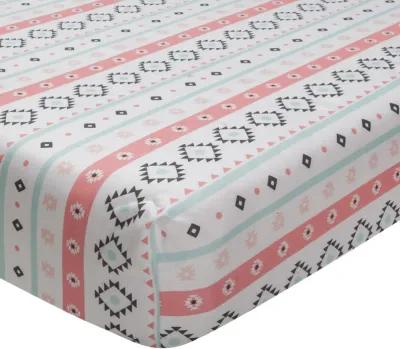 Lambs & Ivy Little Spirit Cotton Fitted Crib Sheet - White, Coral, Modern