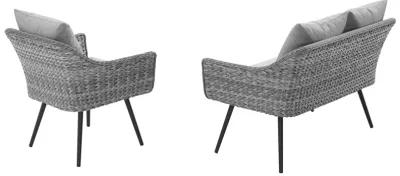 Modway - Endeavor 2 Piece Outdoor Patio Wicker Rattan Loveseat and Armchair Set Gray