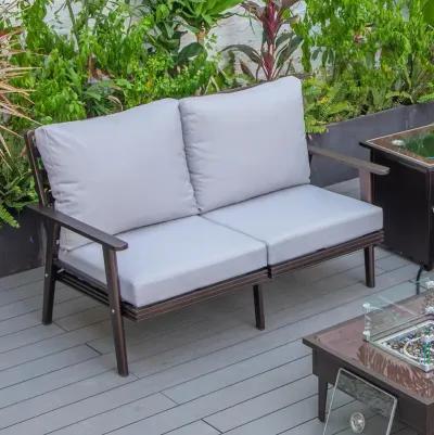 LeisureMod Outdoor Patio Loveseat with Brown Aluminum Frame