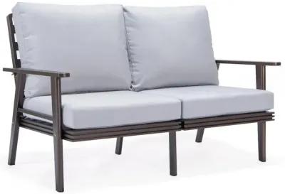 LeisureMod Outdoor Patio Loveseat with Brown Aluminum Frame