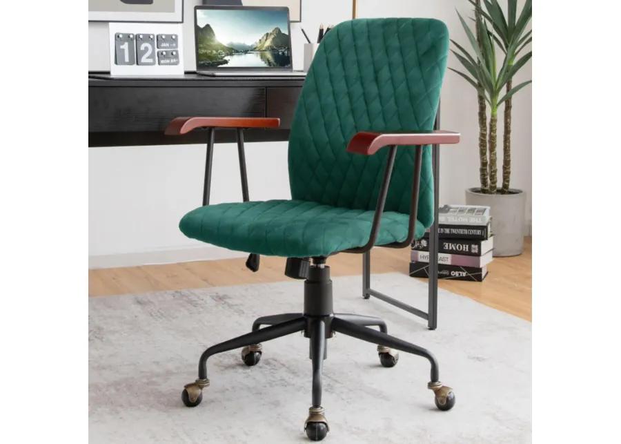 Hivvago Velvet Home Office Chair with Wooden Armrest