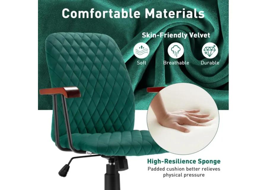 Hivvago Velvet Home Office Chair with Wooden Armrest