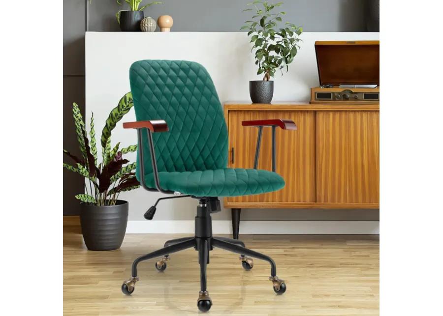 Hivvago Velvet Home Office Chair with Wooden Armrest