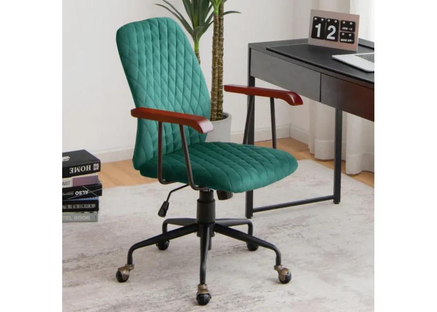 Hivvago Velvet Home Office Chair with Wooden Armrest