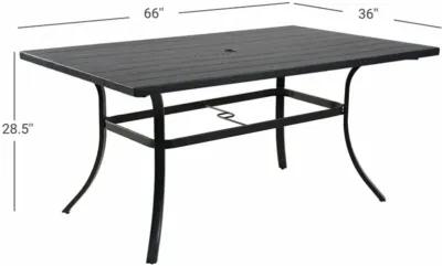 MONDAWE Rectangular Composite Outdoor Dining Table Woodgrain Top Patio Side Table with Umbrella Hole