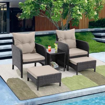 Merax 5 Piece Outdoor Conversation Chairs with Ottomans Set