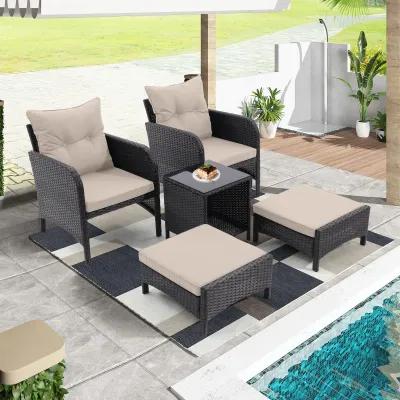 Merax 5 Piece Outdoor Conversation Chairs with Ottomans Set