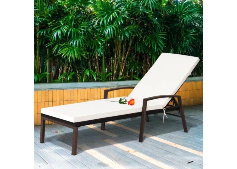 Patio Rattan Lounge Chaise Recliner with Back Adjustable Cushioned