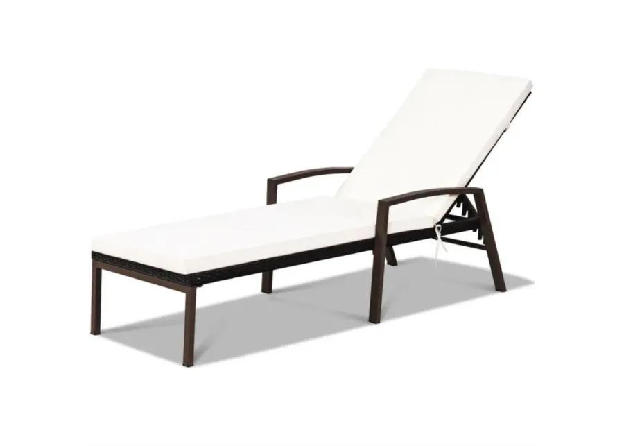 Patio Rattan Lounge Chaise Recliner with Back Adjustable Cushioned