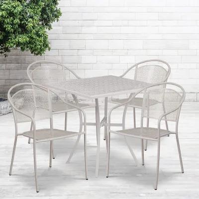 Flash Furniture Oia Commercial Grade 28" Square Light Gray Indoor-Outdoor Steel Patio Table Set with 4 Round Back Chairs