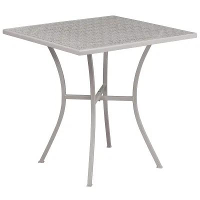 Flash Furniture Oia Commercial Grade 28" Square Light Gray Indoor-Outdoor Steel Patio Table Set with 4 Round Back Chairs