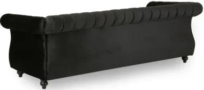 Omny Sofa, Nailhead Trim, Scroll Arms, Channel Tufted Black Velvet - Benzara