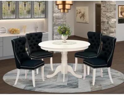 5 Piece Dining Room Table Set Consists of a Round Wooden Table with Pedestal