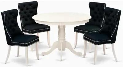 5 Piece Dining Room Table Set Consists of a Round Wooden Table with Pedestal