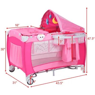 Foldable Baby Crib Playpen with Mosquito Net and Bag