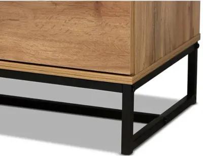 Oak Finished Wood and Black Finished Metal 5-Drawer Bedroom Chest