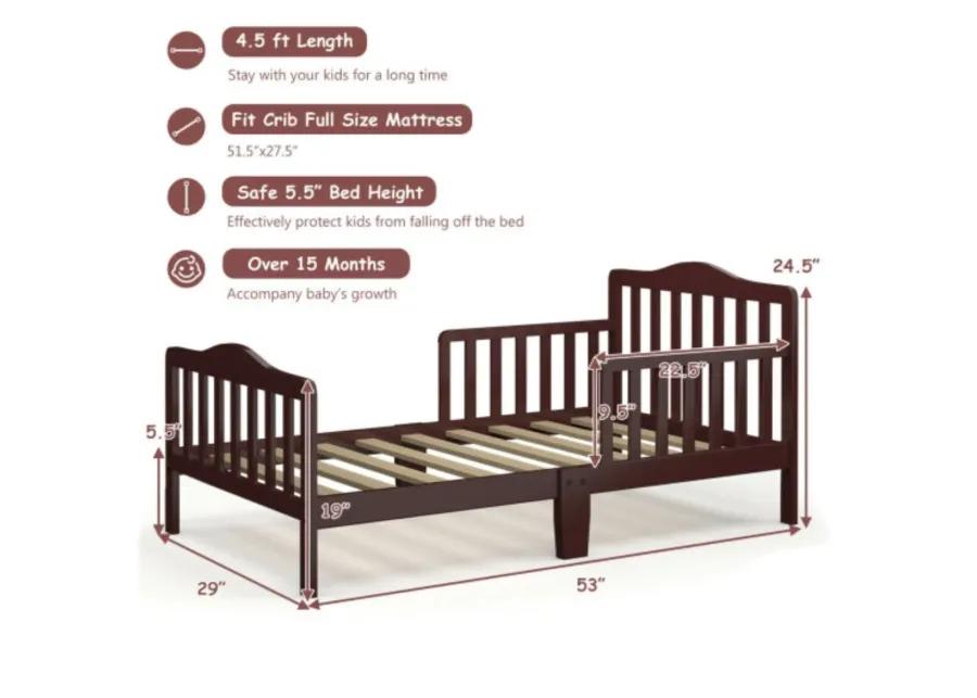 Classic Design Kids Wood Toddler Bed Frame with Two Side Safety Guardrails