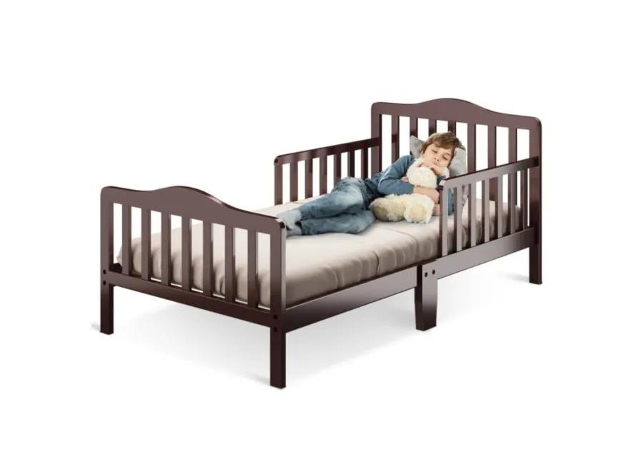 Classic Design Kids Wood Toddler Bed Frame with Two Side Safety Guardrails