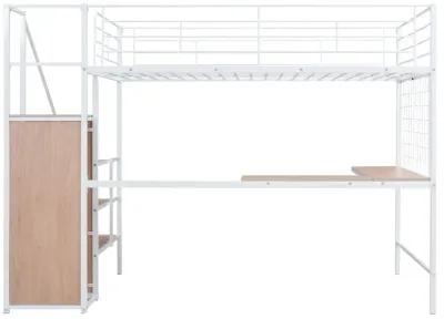 Merax  Metal Loft Bed with Desk and Wardrobe