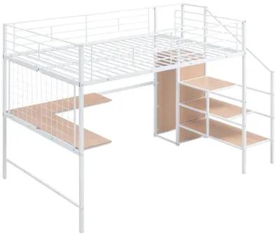 Merax  Metal Loft Bed with Desk and Wardrobe