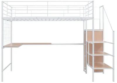 Merax  Metal Loft Bed with Desk and Wardrobe