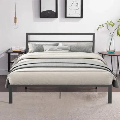 Queen Size Metal Bed Frame With Headboard Charcoal