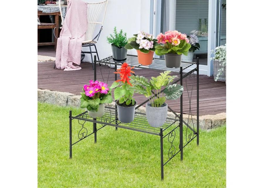 2-Tier Metal Plant Stand Garden Shelf