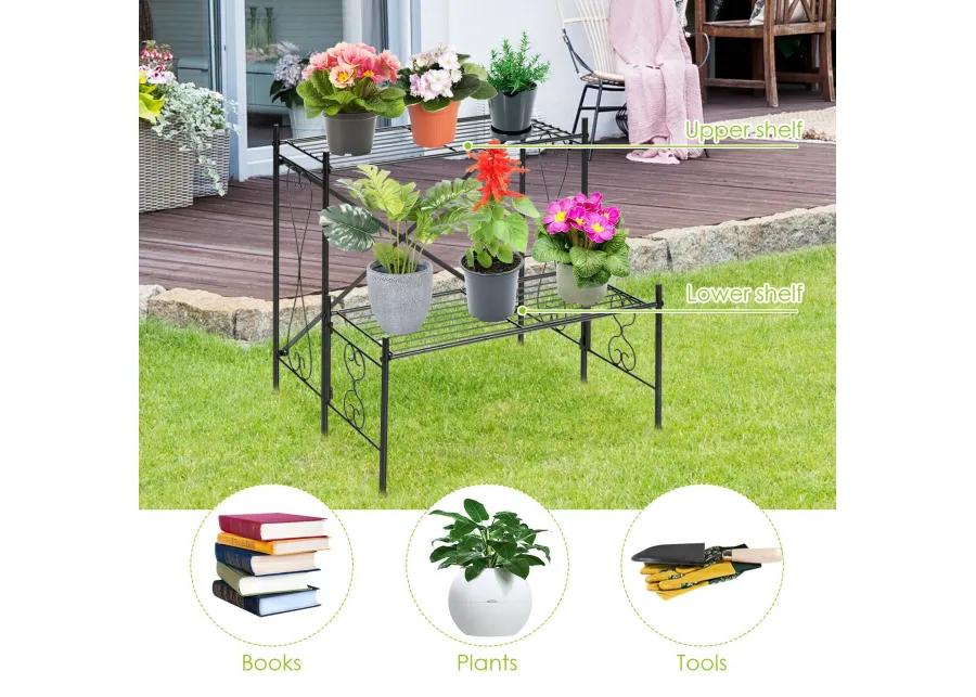 2-Tier Metal Plant Stand Garden Shelf