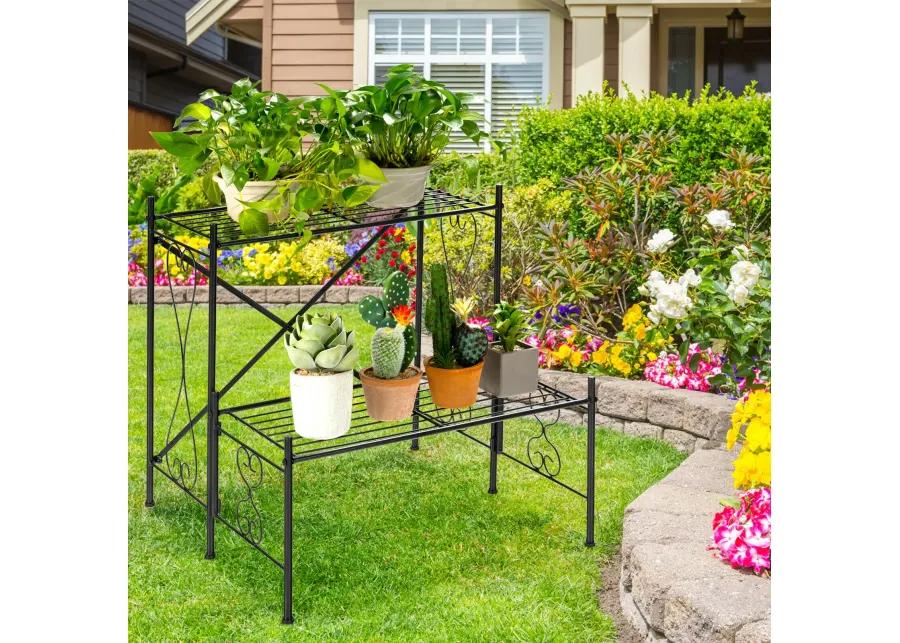 2-Tier Metal Plant Stand Garden Shelf