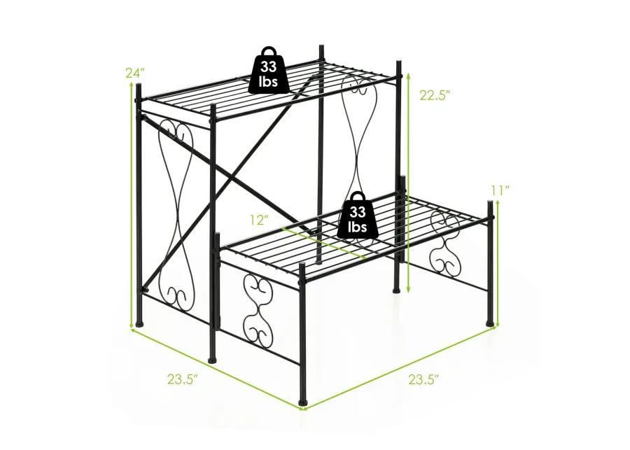 2-Tier Metal Plant Stand Garden Shelf