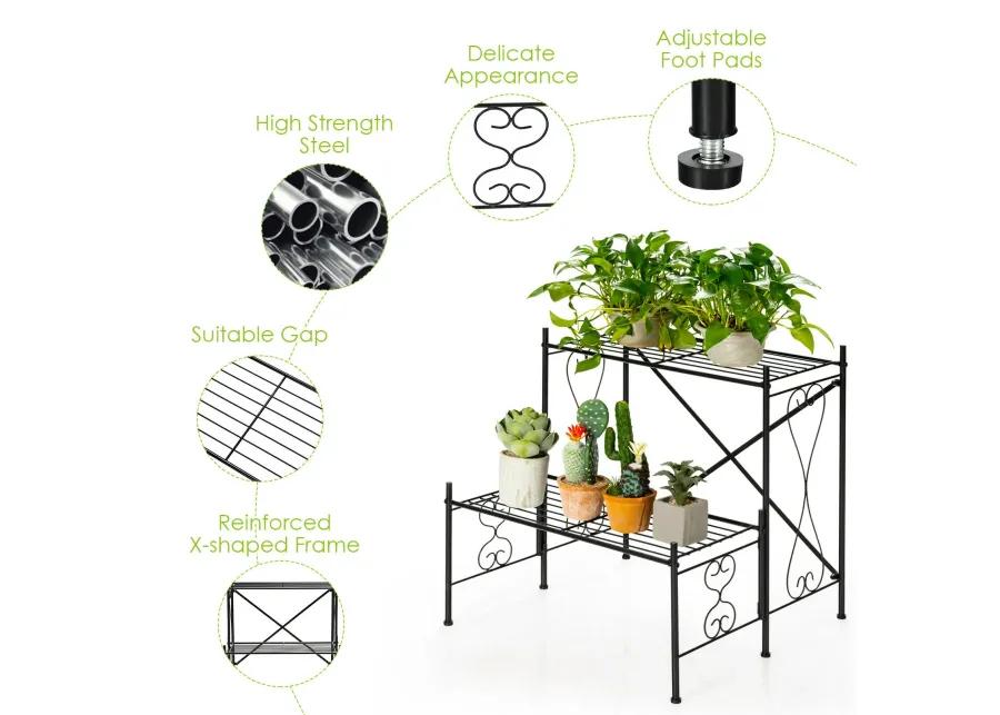 2-Tier Metal Plant Stand Garden Shelf