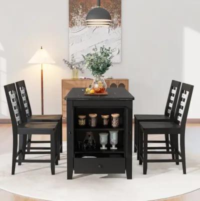 MONDAWE Counter Height 5-Piece Dining Table Set with Faux Marble Tabletop, Solid Wood Table Set with Storage Cabinet and Drawer