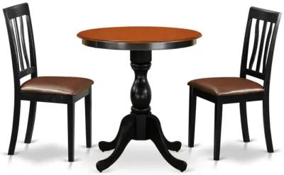 East West Furniture East West Furniture ESAN3-BCH-LC 3-Piece Dining Room Table Set Include a Dining Table and 2 Faux Leather Dining Chairs with Slatted Back - Black Finish