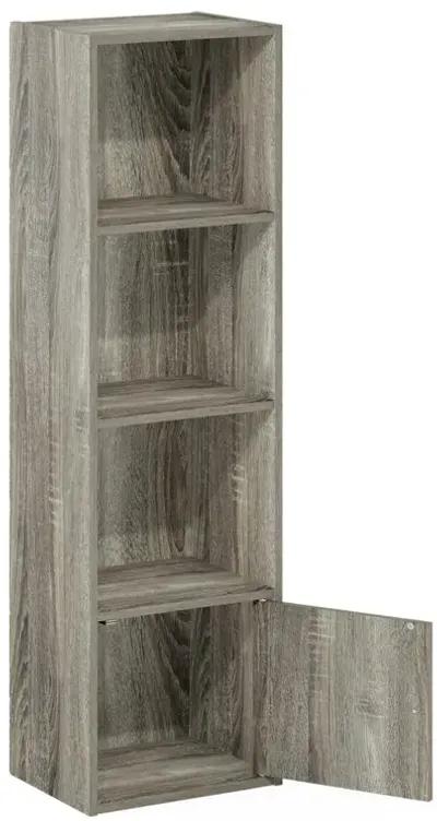 Furinno Luder 4-Tier Shelf Bookcase with 1 Door Storage Cabinet, French Oak