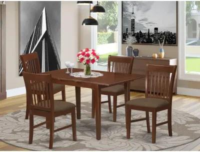 East West Furniture NOFK5-MAH-C 5 Pc Kitchen nook Dining set - Table with a 12in leaf and 4 Dining Chairs