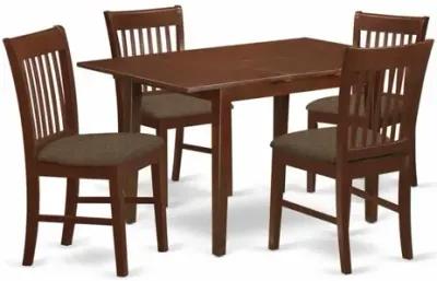 East West Furniture NOFK5-MAH-C 5 Pc Kitchen nook Dining set - Table with a 12in leaf and 4 Dining Chairs