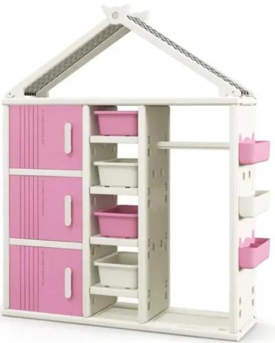 Hivvago Kids Costume Storage Closet with Storage Bins and Shelves and Side Baskets for Kids Room