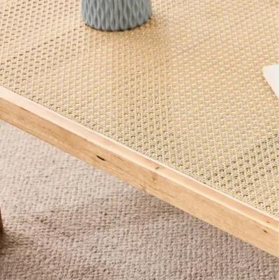 Modern and minimalist rectangular rattan tabletop with rubber wooden legs, imitation rattan woven Chinese side table, suitable for small rectangular tables in living rooms, dining rooms, and bedrooms