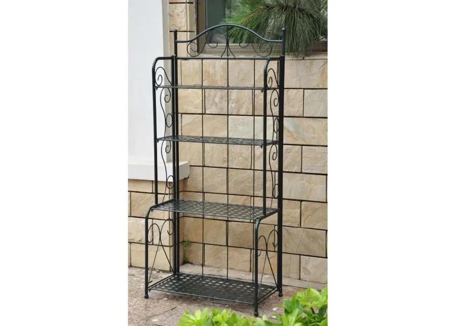 Indoor / Outdoor Folding Iron 4-Shelf Bakers Rack in Bronze with Lattice Shelves