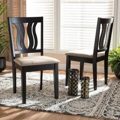 Sand Fabric Upholstered and Dark Brown Finished Wood 2-Piece Dining Chair Set