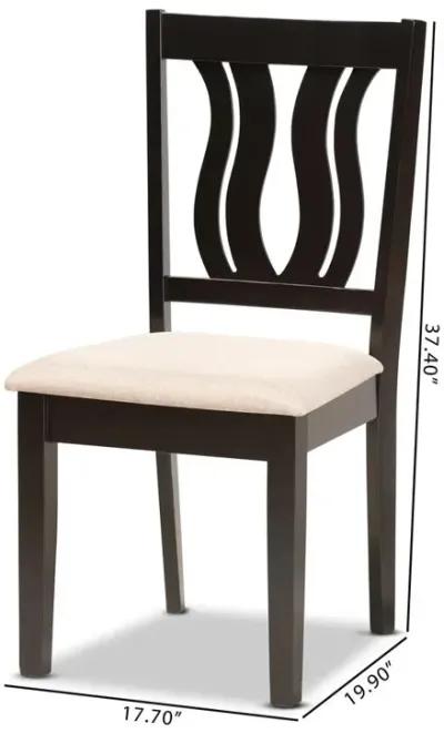 Sand Fabric Upholstered and Dark Brown Finished Wood 2-Piece Dining Chair Set