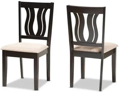 Sand Fabric Upholstered and Dark Brown Finished Wood 2-Piece Dining Chair Set