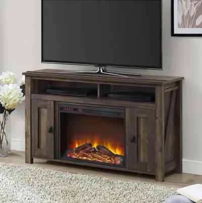 50 inch TV Stand in Medium Brown Wood with 1,500 Watt Electric Fireplace