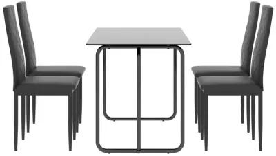 5-Piece Rectangle Dining Table Set With Metal Frame, Tempered Glass Dining Table For Kitchen